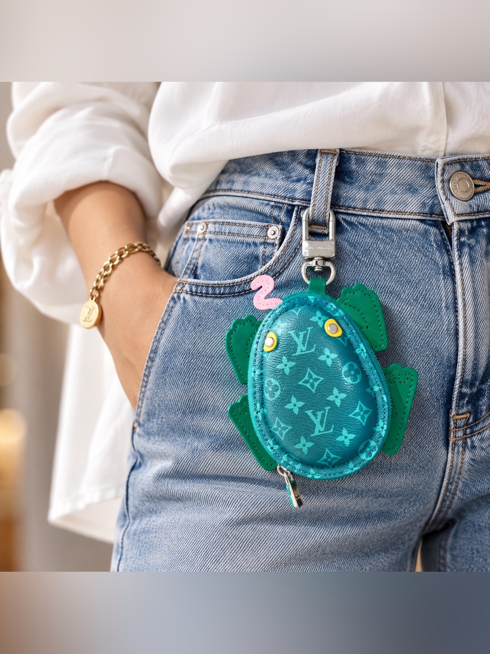 New Green Monogram Frog Pouch Charm – 4” x 4.2”
